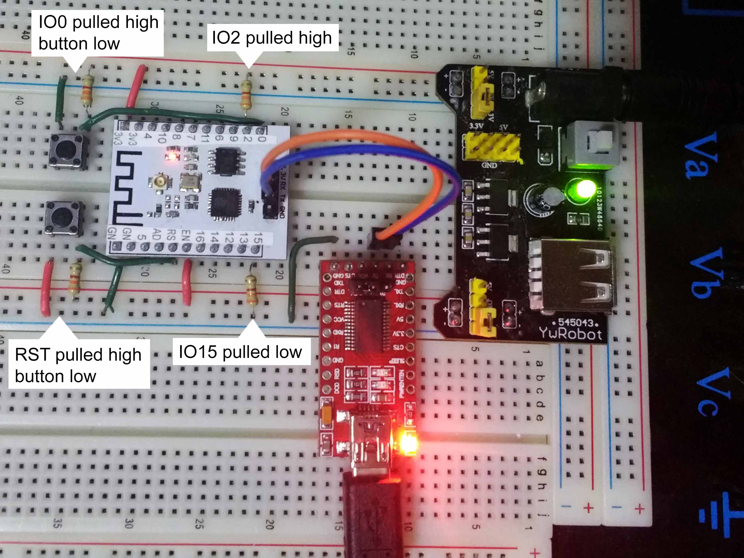 Completed breadboard with ESP-201